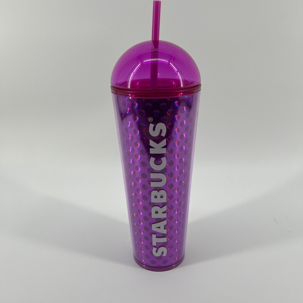 Starbucks Purple Polka Dot Dome Lid Cold Cup Tumbler 24oz Venti